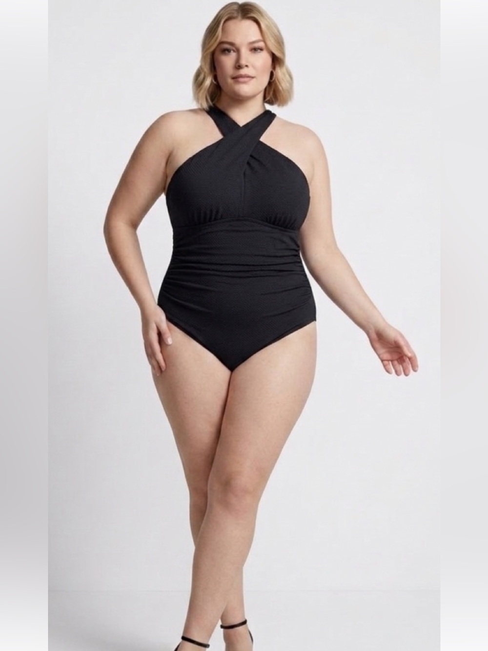 Black Ruched Halter Bodycon One Piece💖Pretty N Plus